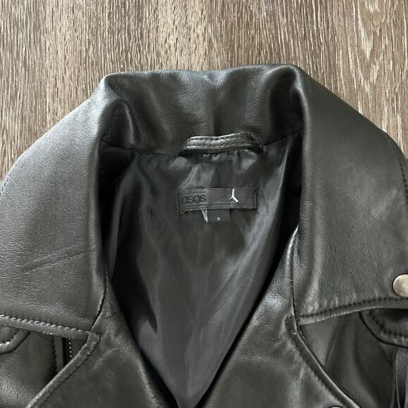 EUC ASOS 100% Real Leather Fringe Moto Jacket Sz Small Black Western Boho Biker - Picture 5 of 16